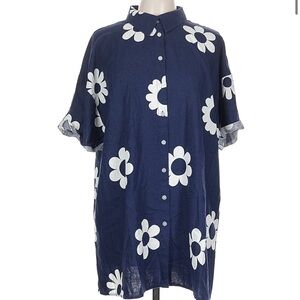 Peace Love World | Boheme Short-Sleeve Linen Shirt. Size XL. Floral. Casual